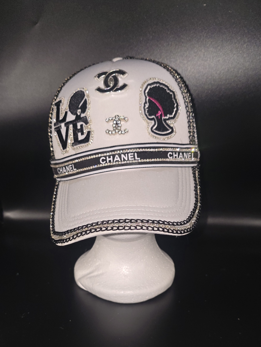 White Embellished Logo trucker Cap with Removable brooch